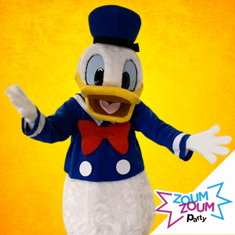 Fête mascotte avec Cadeau Donald Duck