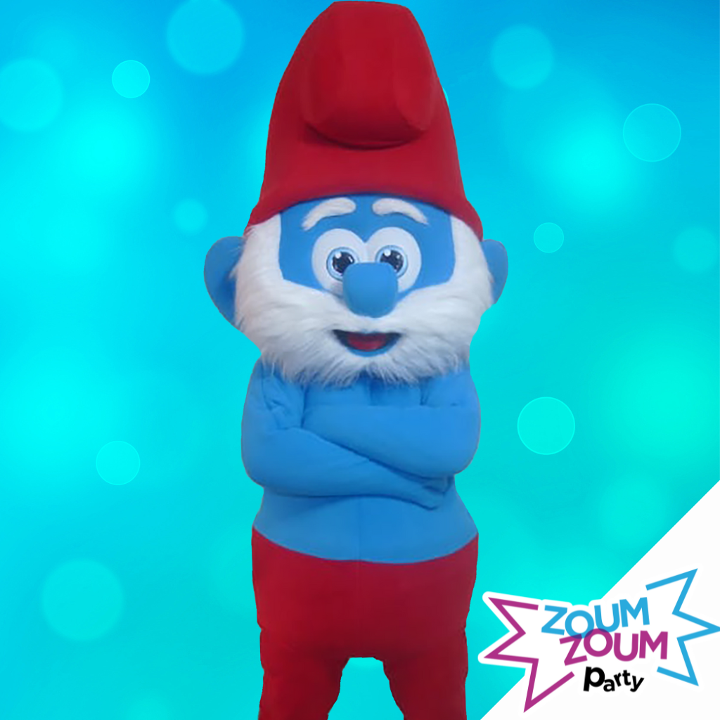 Fête Mascotte avec Cadeau Papa Schtroumpf