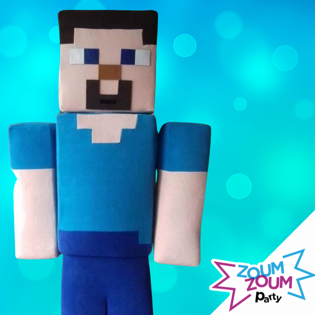 Fête mascotte avec Cadeau Steve ( Minecraft)