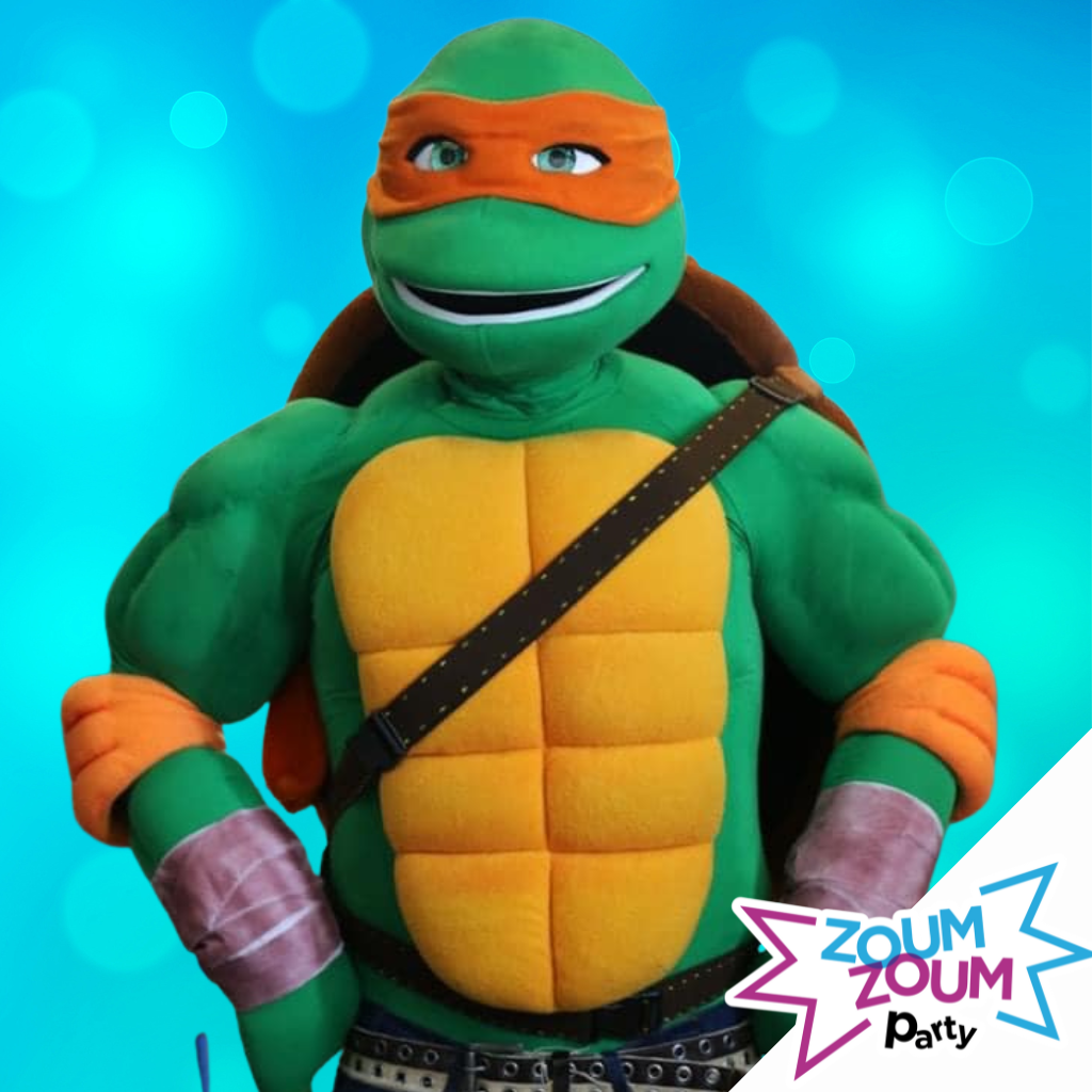 Fête mascotte Michelangelo avec cadeau Tortue Ninja