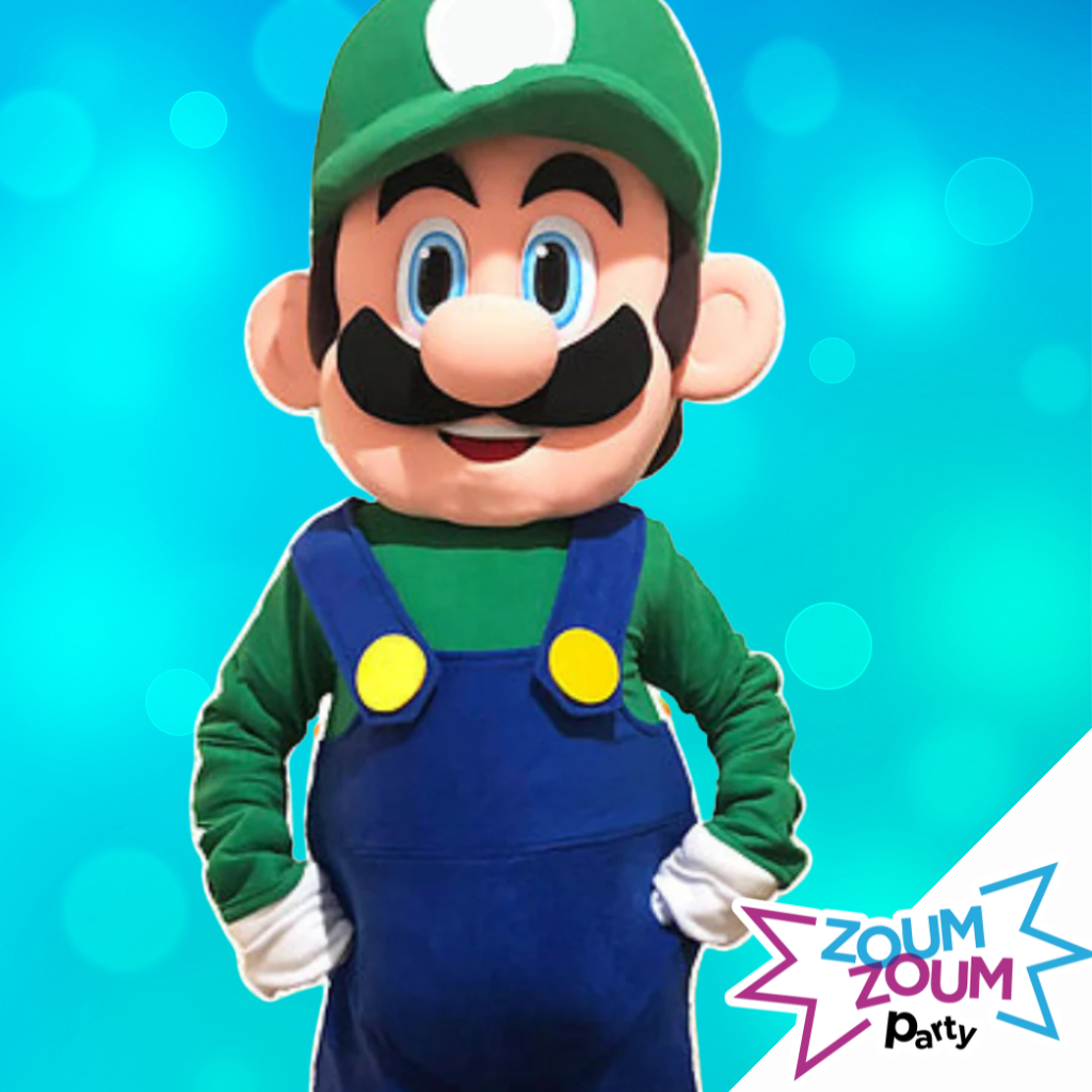 Fête mascotte avec cadeau Luigi