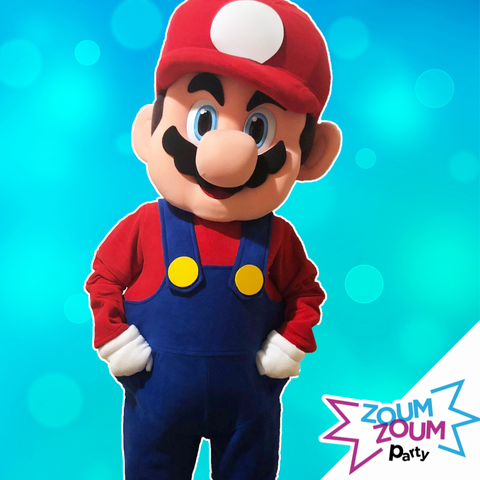 Fête mascotte avec cadeau Mario