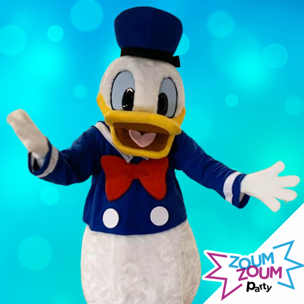 Fête mascotte avec Cadeau Donald Duck